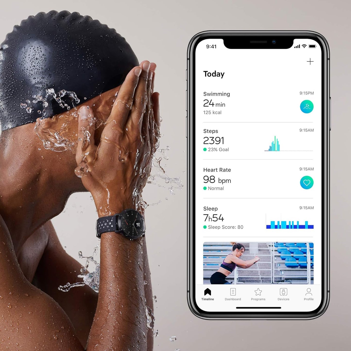 Steel HR Sport - Multisport Hybrid Smartwatch, Connected GPS, Heart Rate, Fitness Level via VO2 Max, Activity and Sleep Tracking, Notifications