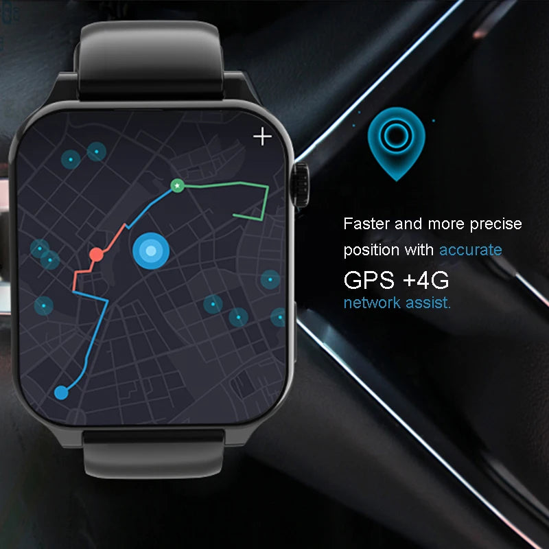 New RAM 4GB ROM 64GB 1.99 Inch 4G Call Smart Watch GPS Wifi Dual Camera SIM Heartrate Testing Waterproof Sports Men Smartwatch