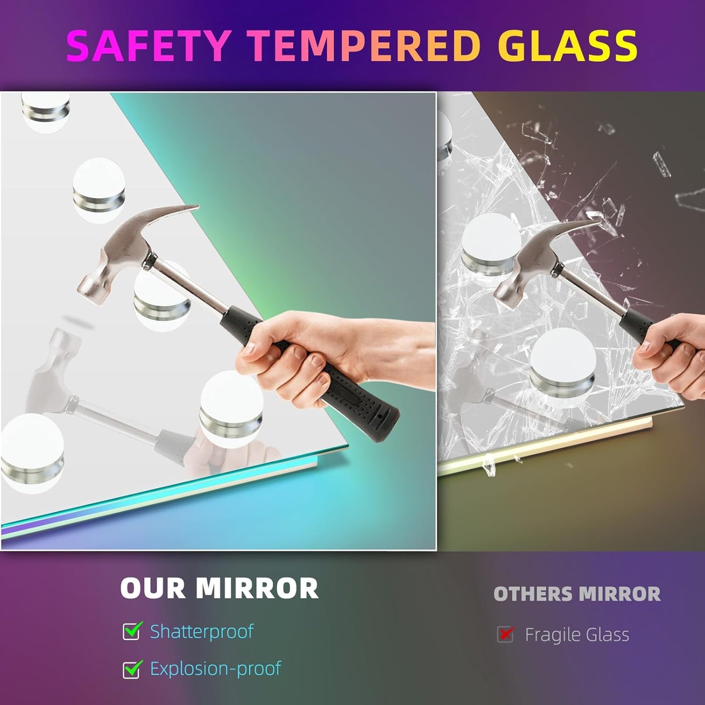 RGB LED Vanity Mirror with Front Light and RGB Backlit Lighted Hollywood Makeup Mirror with 18 Dimmable Bulbs Smart Touch for Bedroom (32"X39.37") White