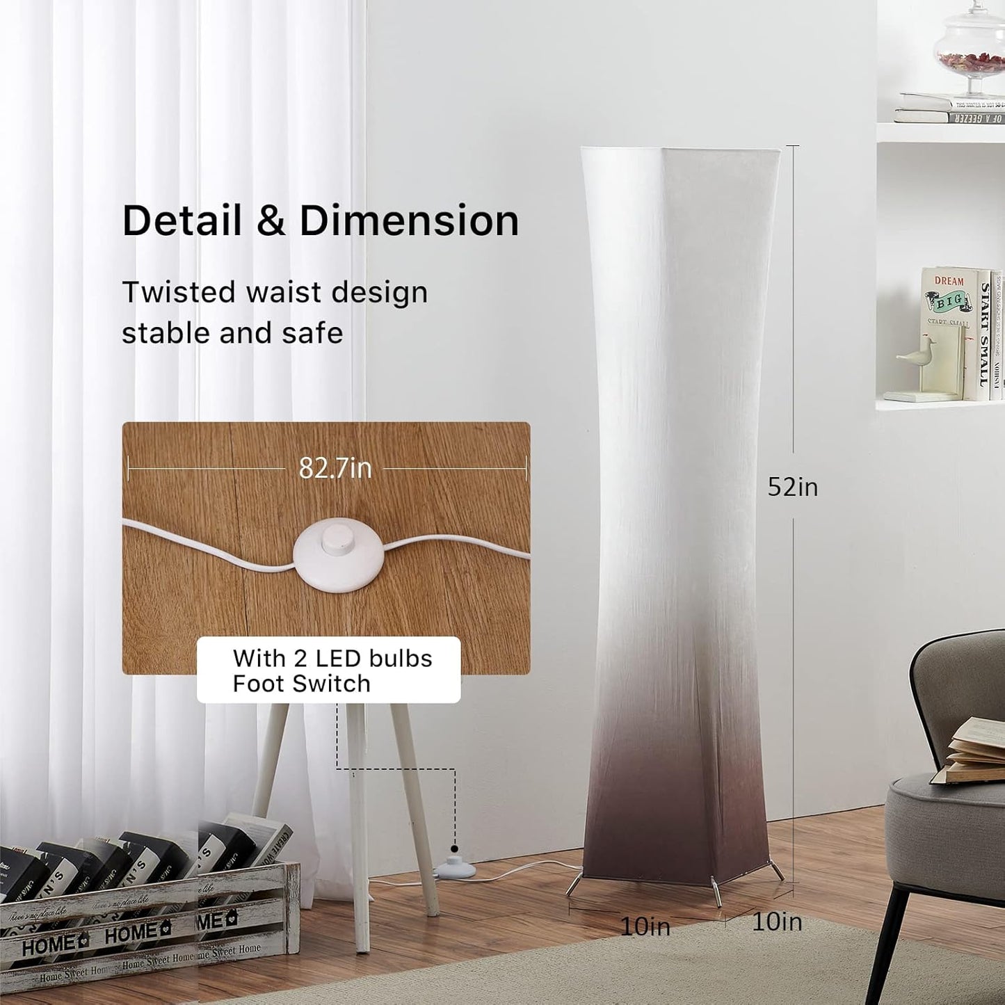 Floor Lamp, 52" (M) Column Floor Lamp, 10 Dimmable Brightness 2700K-6500K Color Temperature, Brown Gradient Lampshade with Remote, Modern Lamp for Living Room, Bedroom, Kids Room, Office