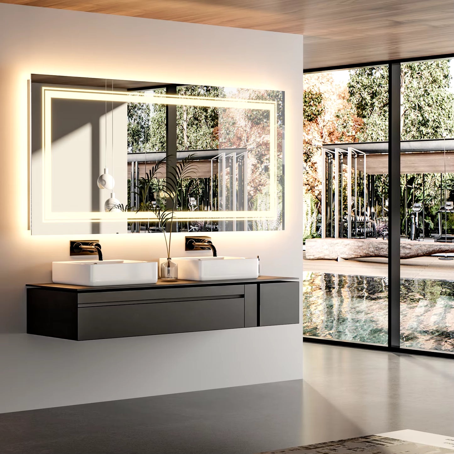 LED Bathroom Mirror 40"X 24" with Front and Backlit, Stepless Dimmable Wall Mirrors with Anti-Fog, Shatter-Proof, Memory