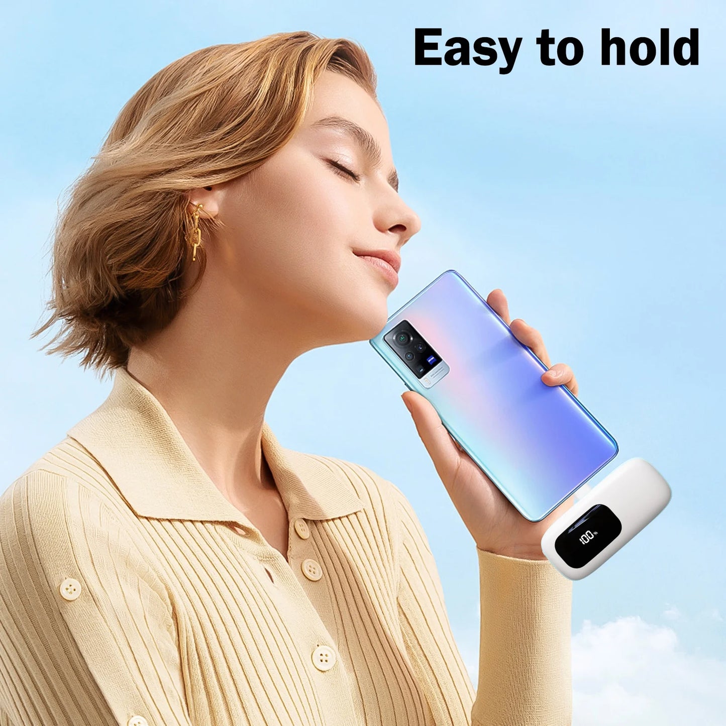 Portable Charger 5000Mah Power Bank USB-C, LCD Display Battery Pack Compatible with Iphone16/15 Series, Android, Samsung, Pixel, Blue