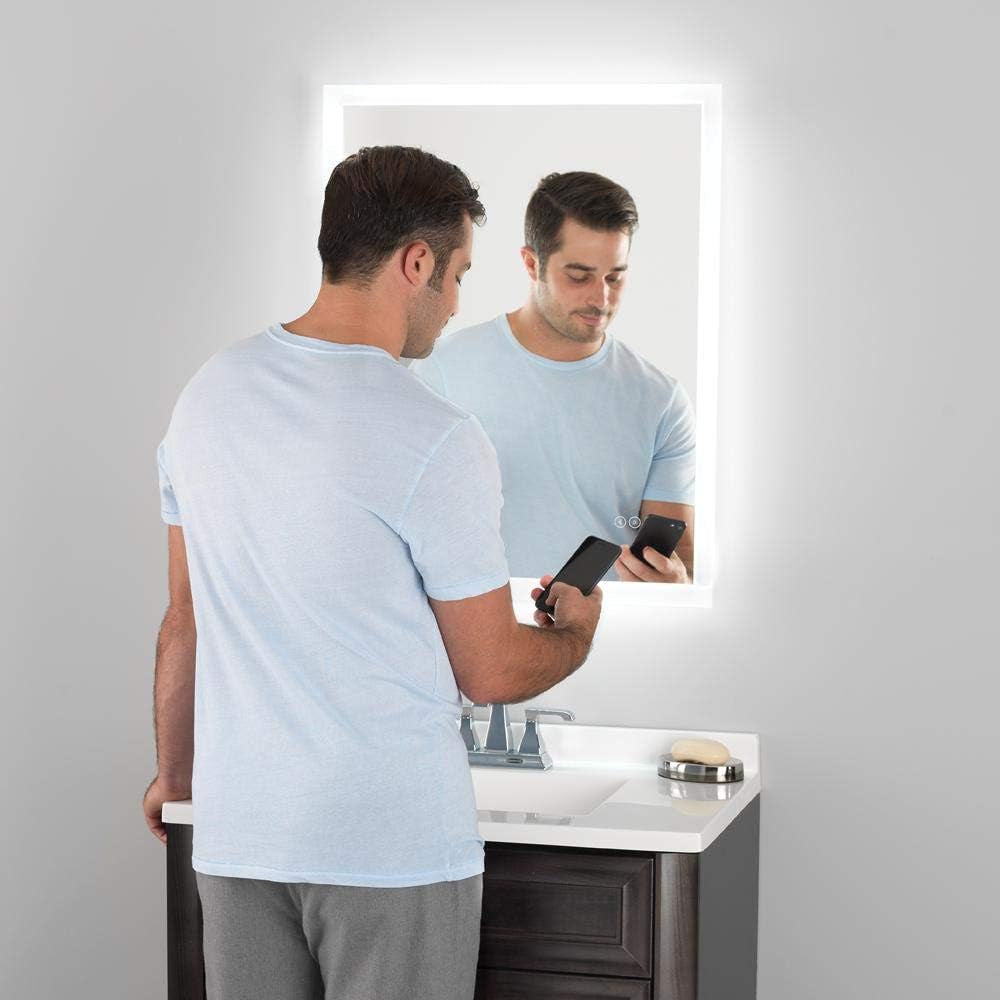 LED Bathroom Mirror with Bluetooth Speakers, Frameless Rectangular Wall Mounted Horizontal or Vertical Vanity, Dimmable Bright White 6400K Temperature