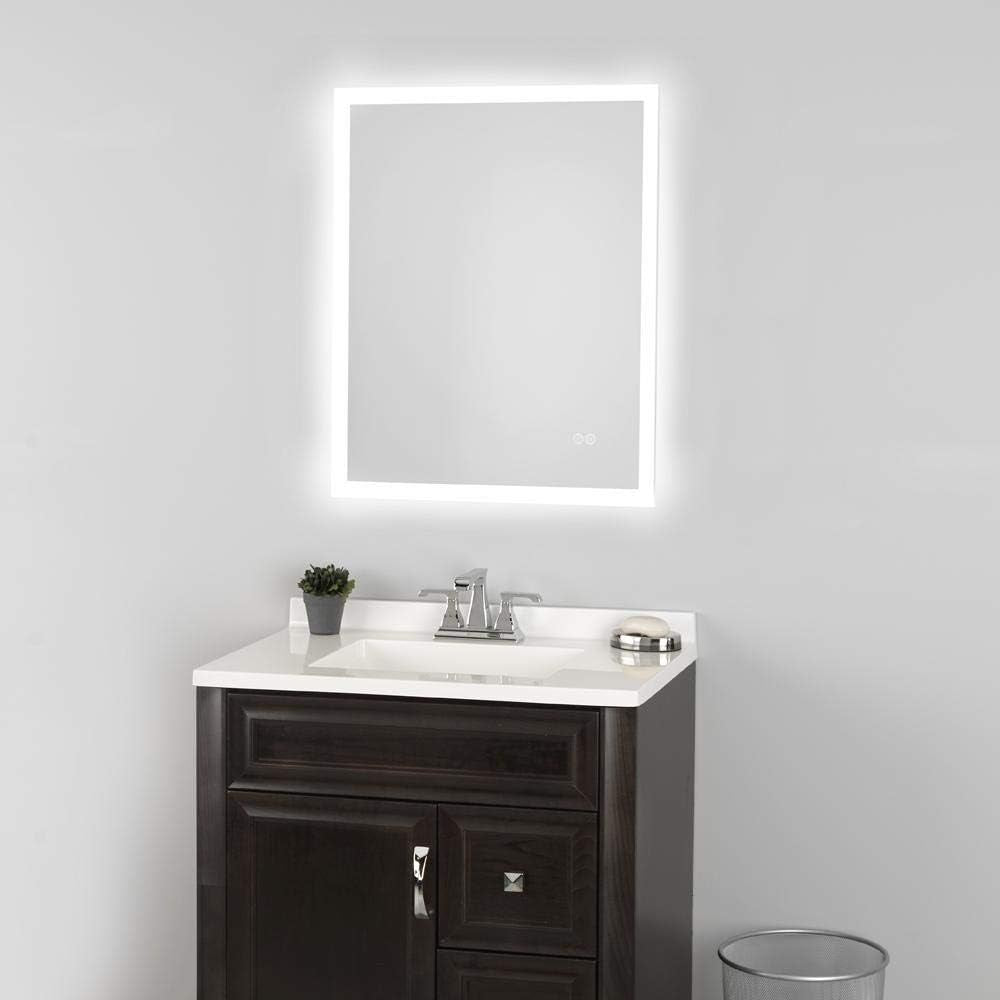 LED Bathroom Mirror with Bluetooth Speakers, Frameless Rectangular Wall Mounted Horizontal or Vertical Vanity, Dimmable Bright White 6400K Temperature