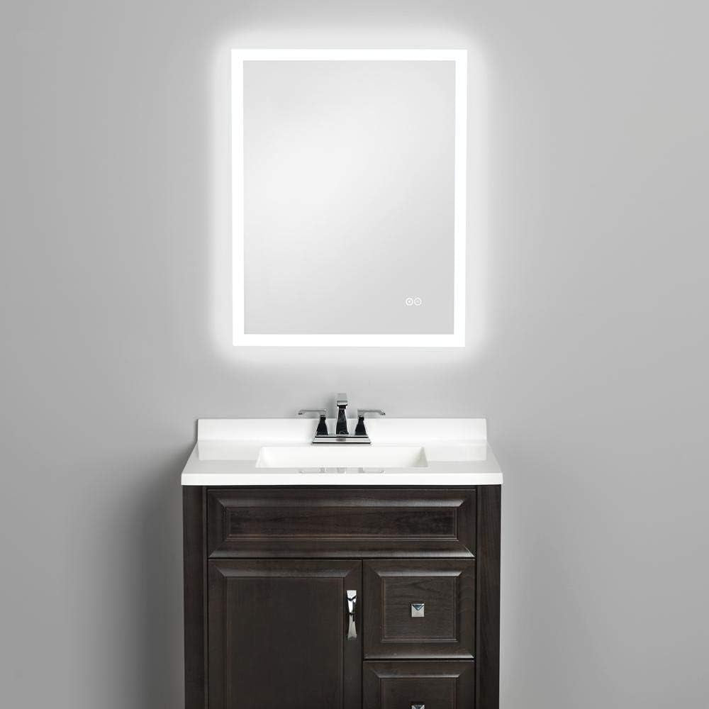 LED Bathroom Mirror with Bluetooth Speakers, Frameless Rectangular Wall Mounted Horizontal or Vertical Vanity, Dimmable Bright White 6400K Temperature