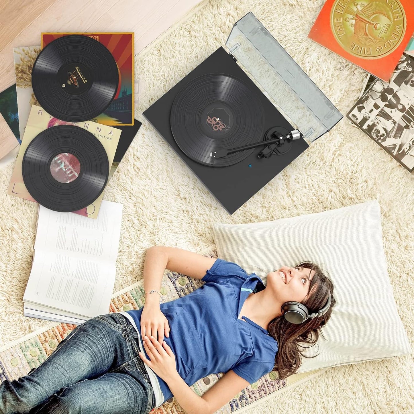 Vinyl Record Player Turntable with Bluetooth Output,Usb Recording,Counter Weight,Magnetic Cartridge,Belt Driven Turntable for Vinyl Records