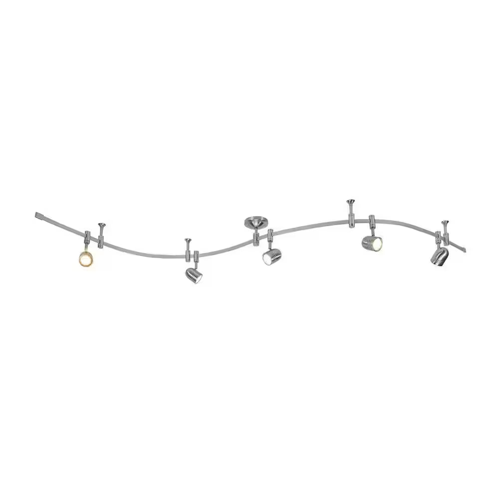 Flex Track 8 Ft. Brushed Nickel LED Ceiling Mounted Hard Wired Track Lighting Kit with Pinhole Head