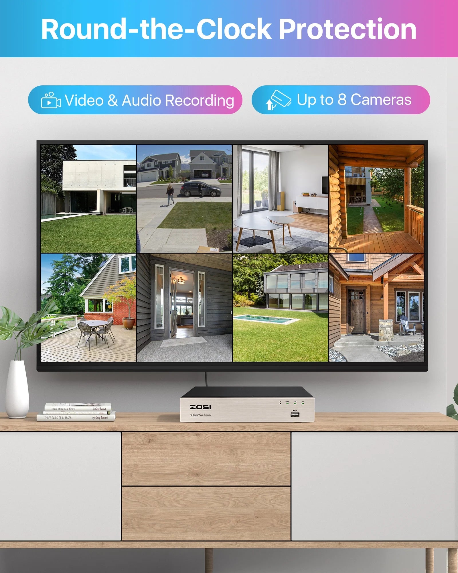 3K Lite Security Camera System,  H.265+ 8CH Wired DVR with 1TB HDD, 4Pcs Outdoor 1080P Cameras with AI Human/Vehicle Detection, 120Ft Night Vision, Weatherproof, 24/7 Recording