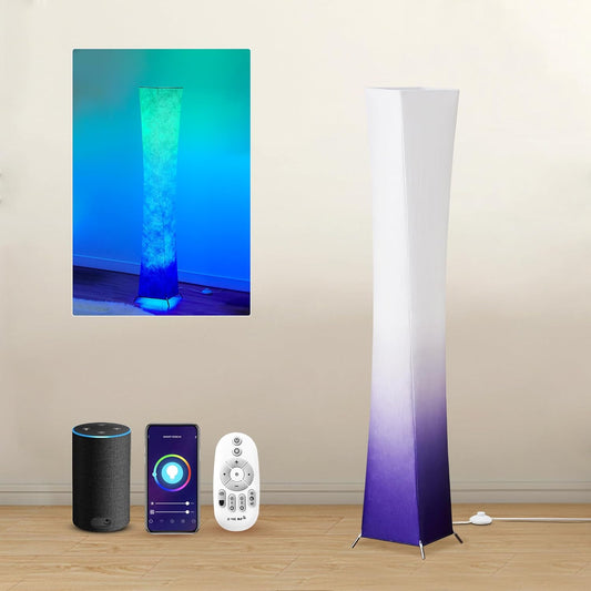 Floor Lamp, 52"(S) Standing Lamp, RGB Color Changing LED Bulbs, Adjustable Brightness Color Temperature, Purple Grandient Fabric Lampshade, for Living Room, Bedroom, Kids Room