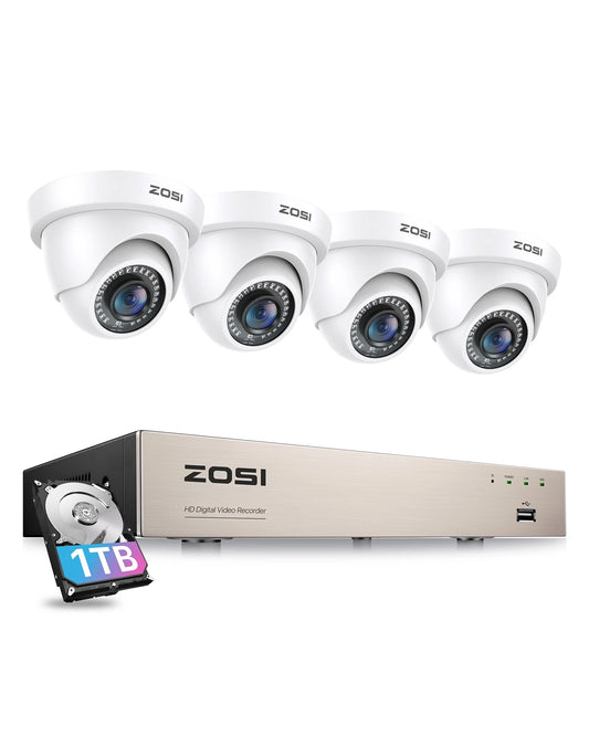 3K Lite Security Camera System,  H.265+ 8CH Wired DVR with 1TB HDD, 4Pcs Outdoor 1080P Cameras with AI Human/Vehicle Detection, 120Ft Night Vision, Weatherproof, 24/7 Recording