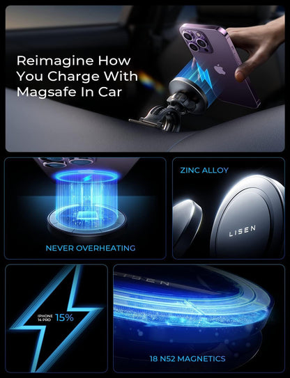 for 15W Magsafe Car Mount Charger,Super Fast Iphone Magnetic Wireless Car Charger for Iphone 16 Pro Max Accessories，Magsafe Charger Fits Iphone 16 15 14 13 12,Samsung with Magsafe Case
