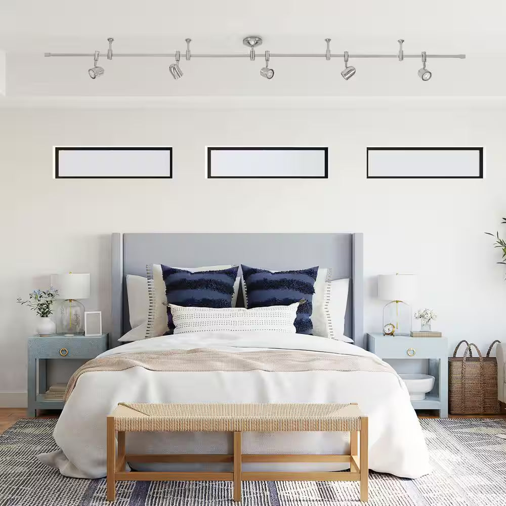 Flex Track 8 Ft. Brushed Nickel LED Ceiling Mounted Hard Wired Track Lighting Kit with Pinhole Head