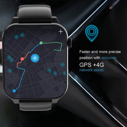 New RAM 4GB ROM 64GB 1.99 Inch 4G Call Smart Watch GPS Wifi Dual Camera SIM Heartrate Testing Waterproof Sports Men Smartwatch