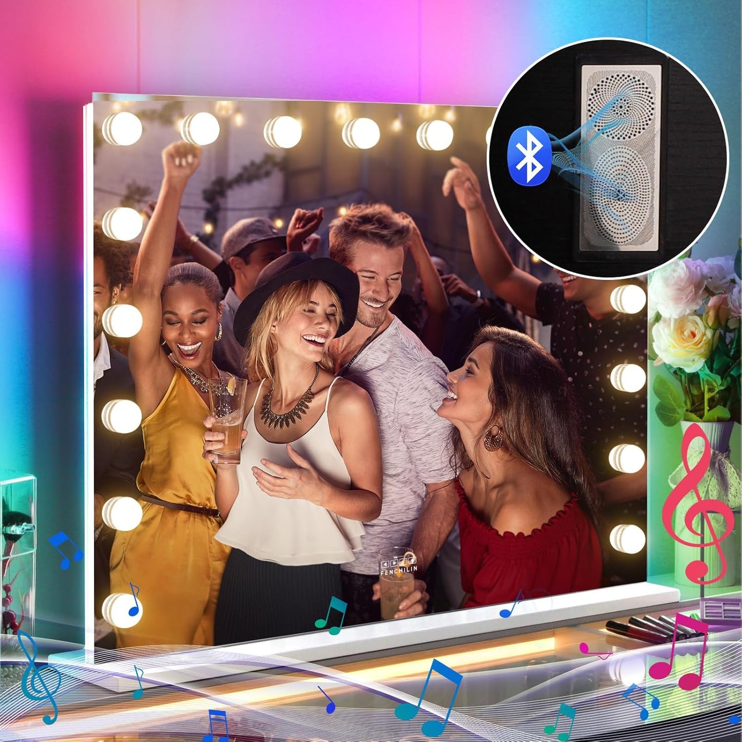 31.5X22.8 Inch RGB LED Vanity Mirror with Light and RGB Backlit Hollywood Lighted Makeup Mirror, Smart Touch Control Light Mirror with Memory Function