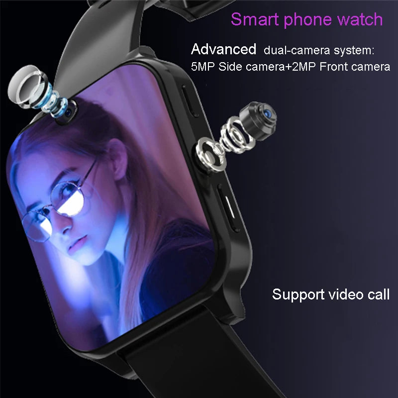 New RAM 4GB ROM 64GB 1.99 Inch 4G Call Smart Watch GPS Wifi Dual Camera SIM Heartrate Testing Waterproof Sports Men Smartwatch