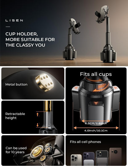Cup Phone Holder for Car No Shaking Car Phone Holder Mount, 360° Adjustable Car Accessories for Women Truck SUV, Golf Accessories for Iphone 16E 16 15 14 13 Pro Max Samsung S25 All 4-7'' Phone