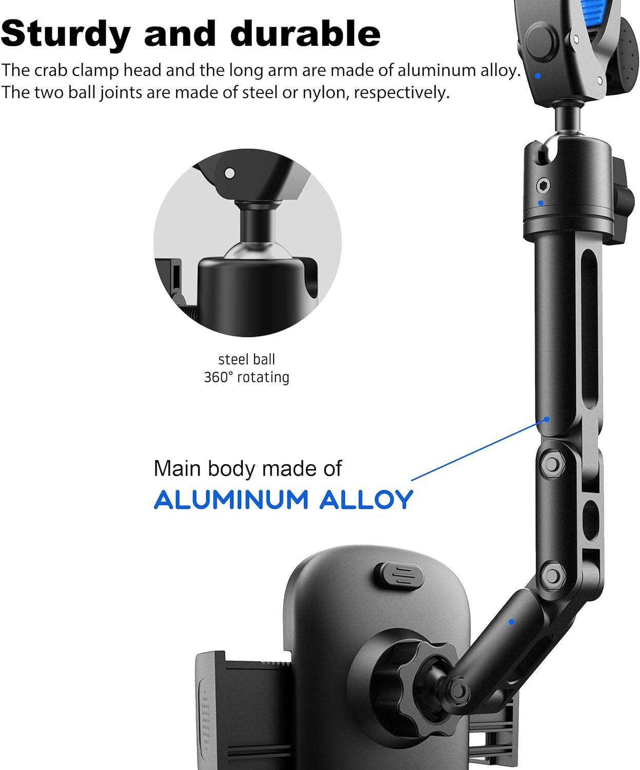 Phone Holder Car, Rear View Mirror Phone Holder - Aluminum Alloy Mount Multi-Angle Adjustment Rotatable and Retractable Compatible with All 4-7 Inch Iphone and Android Cell Phones