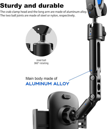 Phone Holder Car, Rear View Mirror Phone Holder - Aluminum Alloy Mount Multi-Angle Adjustment Rotatable and Retractable Compatible with All 4-7 Inch Iphone and Android Cell Phones
