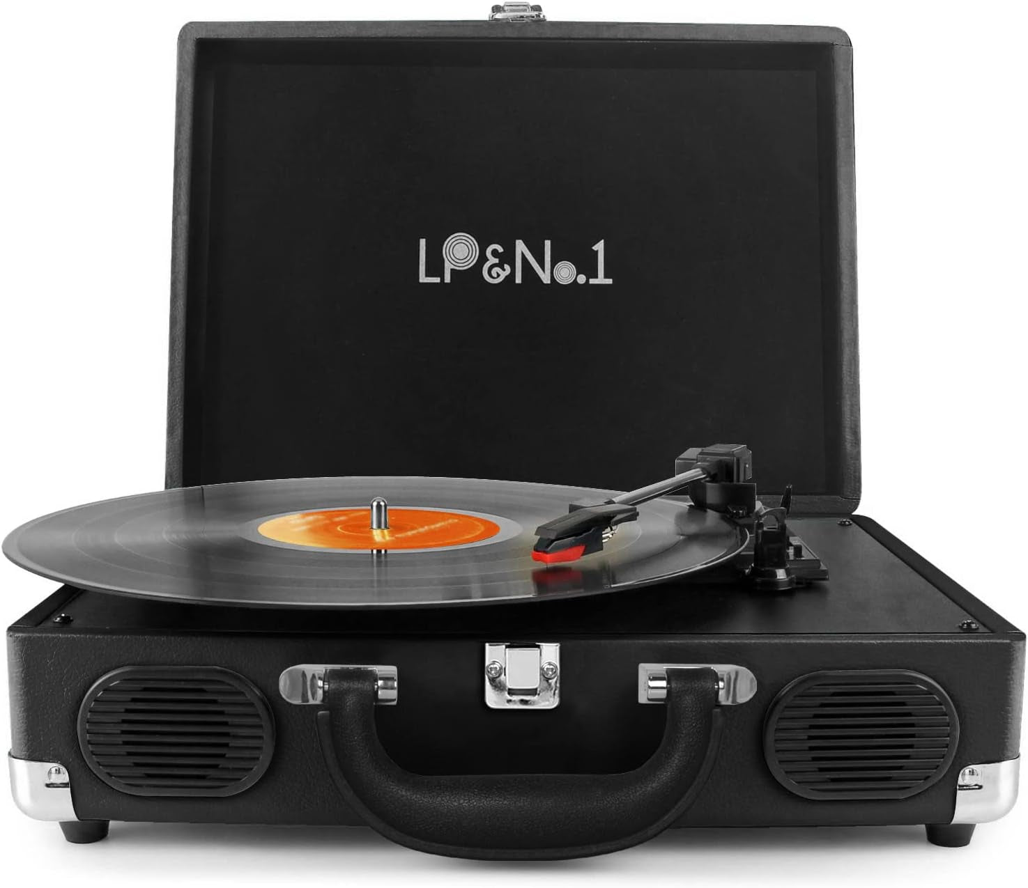 Portable Suitcase Turntable with Stereo Speaker,3 Speeds Belt-Drive Vinyl Record Player,Classic Black