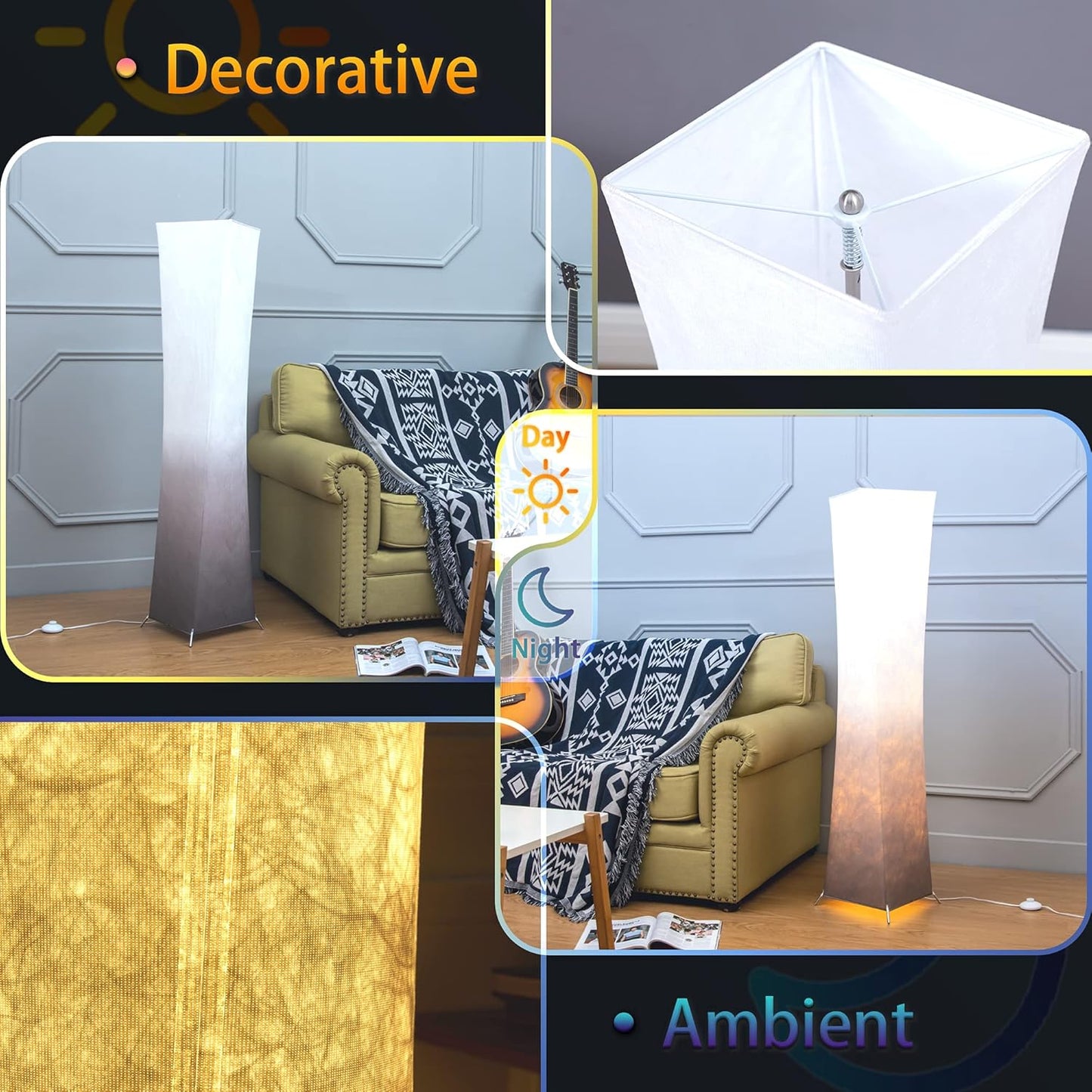 Floor Lamp, 52" (M) Column Floor Lamp, 10 Dimmable Brightness 2700K-6500K Color Temperature, Brown Gradient Lampshade with Remote, Modern Lamp for Living Room, Bedroom, Kids Room, Office