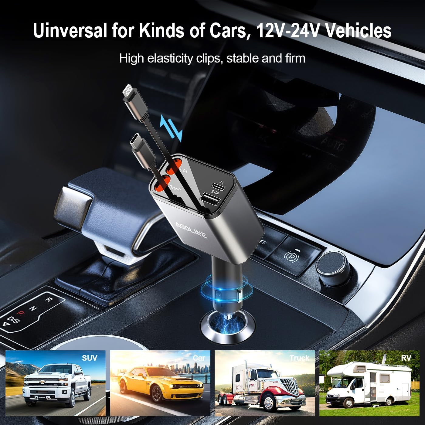 4 in 1 Retractable Car Charger,Smaller Super Fast Car Phone Charger with Retractable Cords, Car Charger Fast Charging,Usb C Car Charger Adpater Compatible with Iphone 16 15 14 13 Pro Max,Galaxy,Pixel