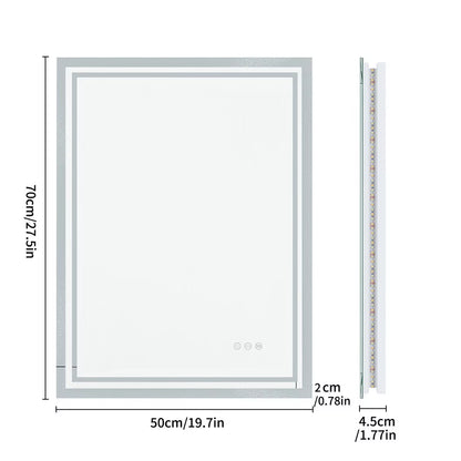 LED Bathroom Mirror 3 Size Dimmable Wall Mounted Mirror Rectangle Makeup Mirror Demist, Vertical/ Horizontal Backlit, IP65 Rated