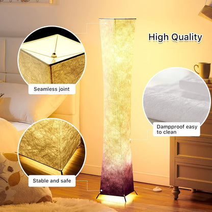 Floor Lamp, 52"(S) Standing Lamp, RGB Color Changing LED Bulbs, Adjustable Brightness Color Temperature, Purple Grandient Fabric Lampshade, for Living Room, Bedroom, Kids Room