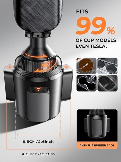Cup Phone Holder for Car No Shaking Car Phone Holder Mount, 360° Adjustable Car Accessories for Women Truck SUV, Golf Accessories for Iphone 16E 16 15 14 13 Pro Max Samsung S25 All 4-7'' Phone