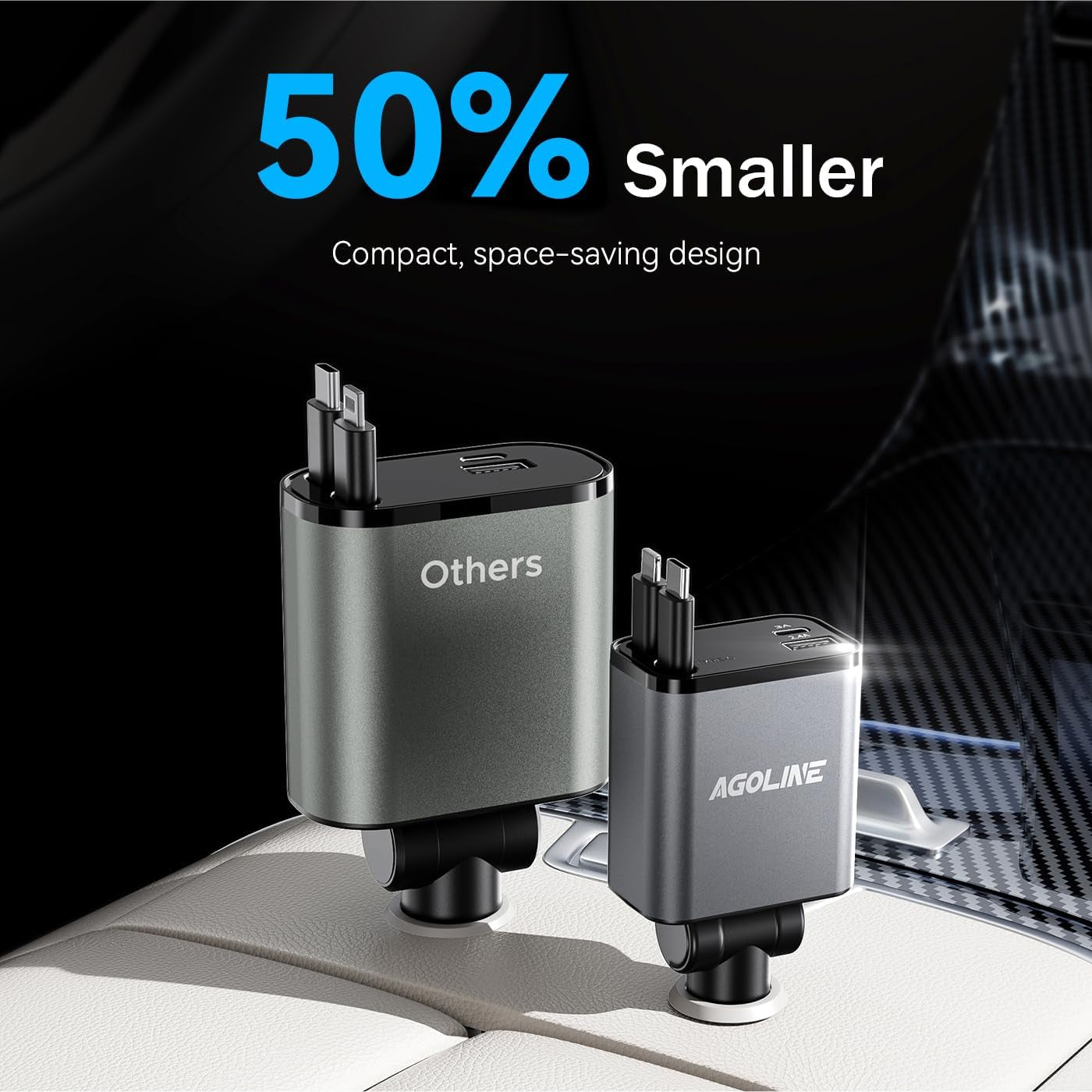4 in 1 Retractable Car Charger,Smaller Super Fast Car Phone Charger with Retractable Cords, Car Charger Fast Charging,Usb C Car Charger Adpater Compatible with Iphone 16 15 14 13 Pro Max,Galaxy,Pixel