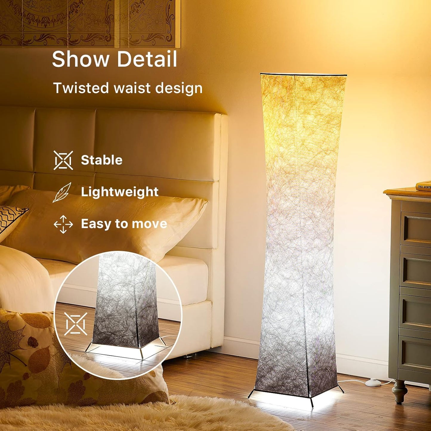 Floor Lamp, 52" (M) Column Floor Lamp, 10 Dimmable Brightness 2700K-6500K Color Temperature, Brown Gradient Lampshade with Remote, Modern Lamp for Living Room, Bedroom, Kids Room, Office
