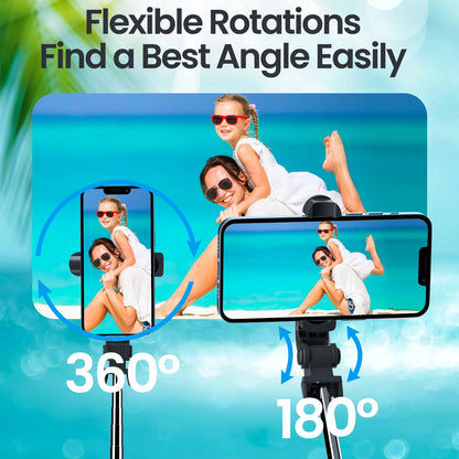 Selfie Stick Tripod, Extendable Bluetooth Selfie Stick with with Wireless Remote Shutter Compatible, Tripod for Iphone and Android Phone Tripod, Black