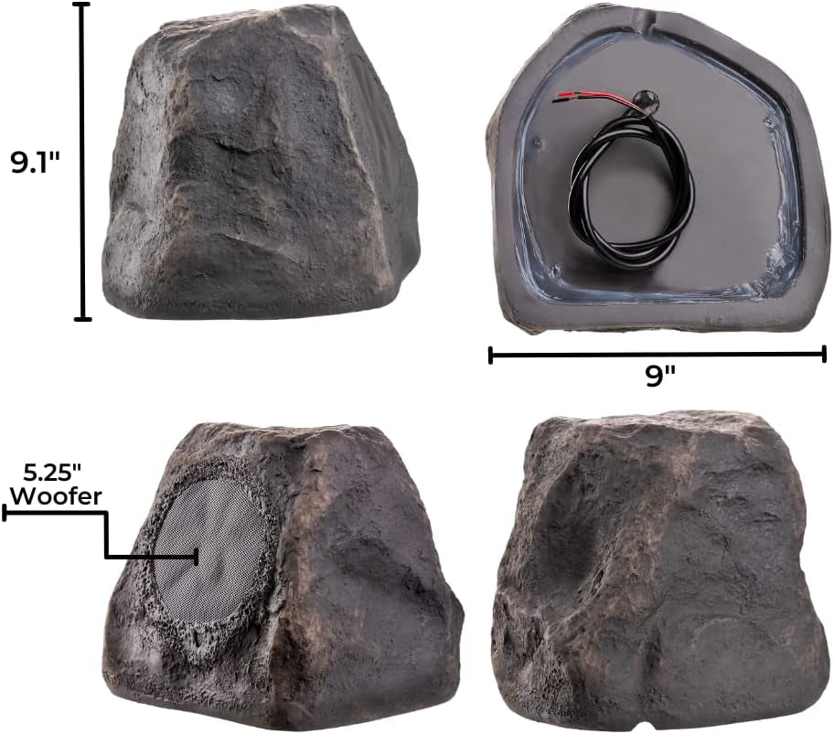 5.25" 120W Wireless Bluetooth Outdoor Rock Speaker – Weather Resistant, Slate Dark Grey - BTR-150