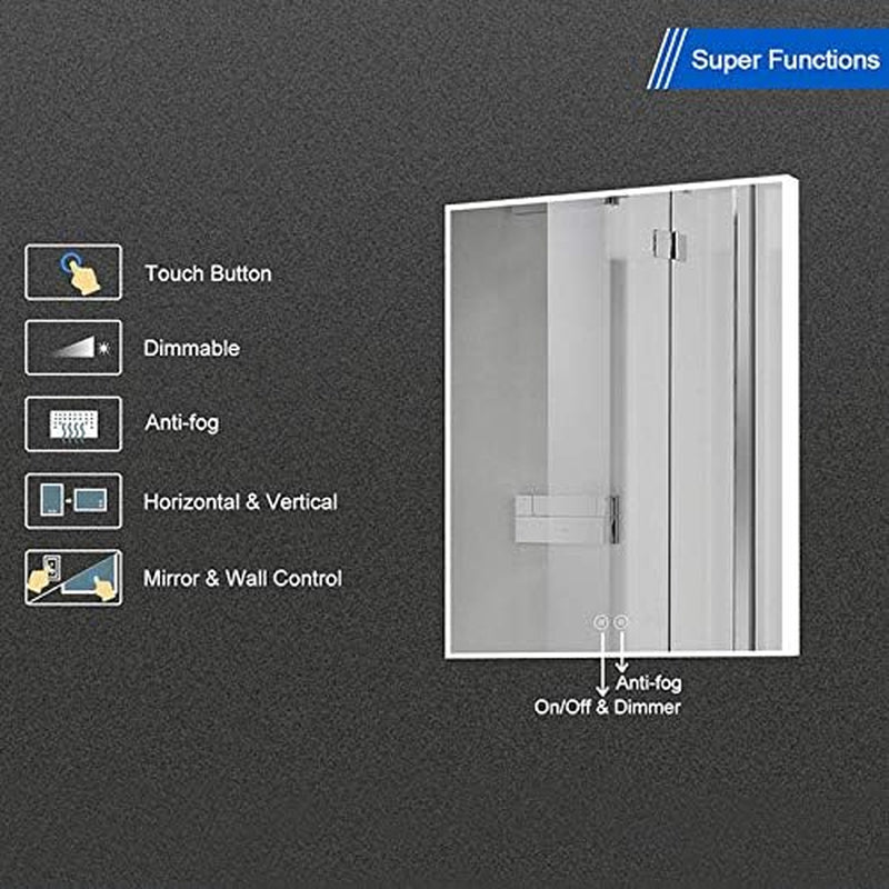 Dimmable LED Bathroom Mirror with Touch Button, anti Fog Slim Mirror with Cold White Lights, Vertical & Horizontal Mount Makeup Mirror over Vanity, 24X32 in (D-D414-2432)