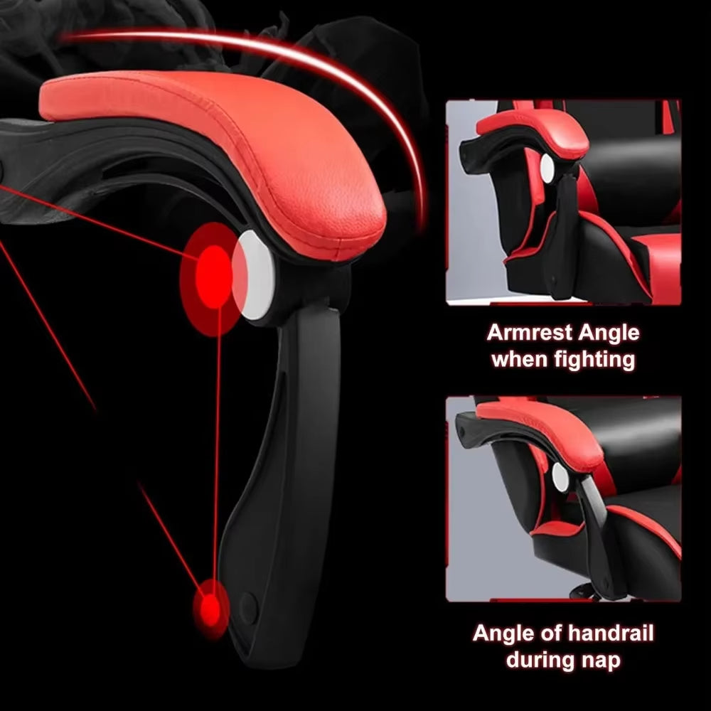 Gaming Chair W Bluetooth Speakers RGB LED Lights,Ergonomic，Footrest,Height Adjustable Adults W Back Lumbar Support Red