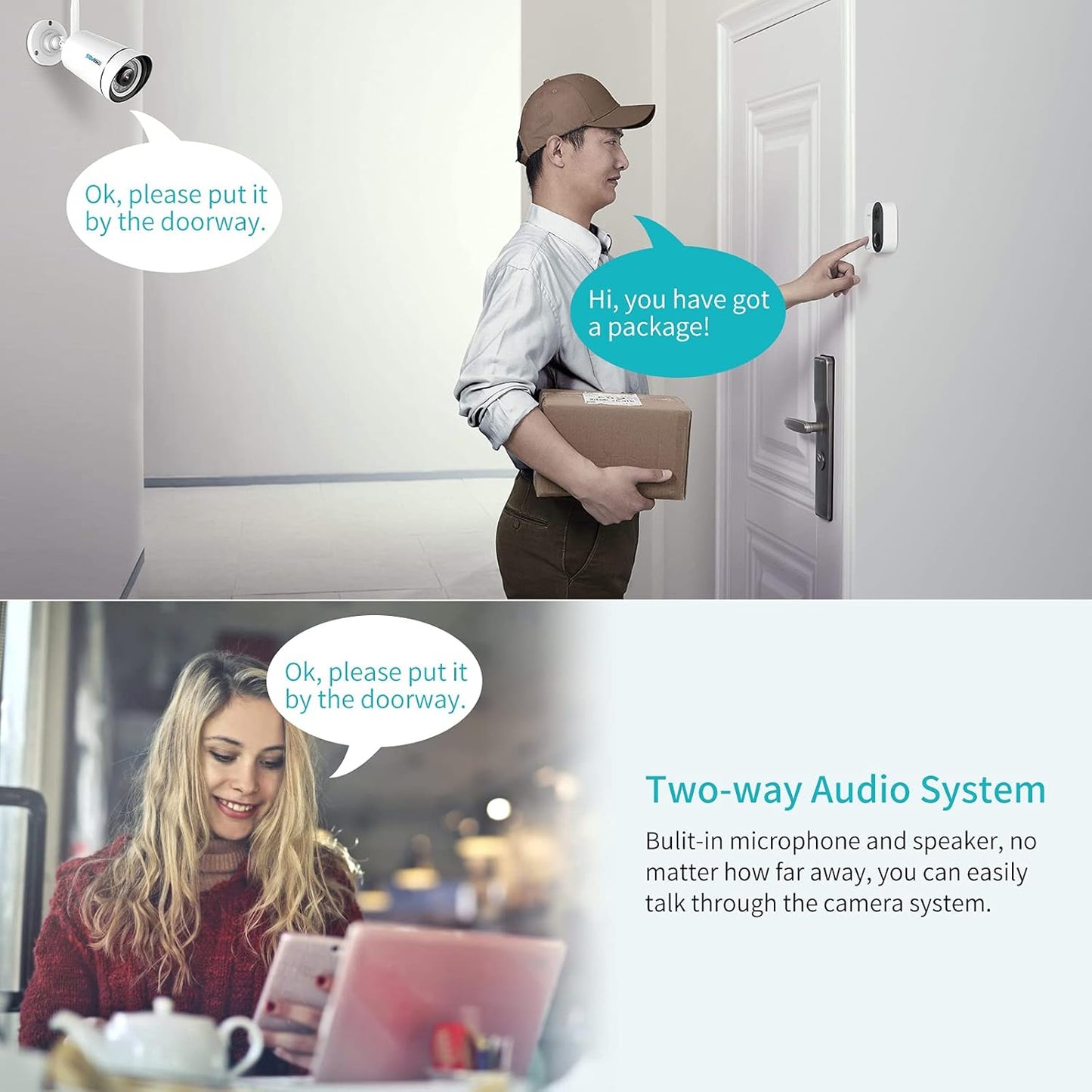 Wifi Security Camera System Face Detection 3MP Two Way Audio Security Cameras,8Channel NVR, Mobile&Pc Remote, IP66, Siren Alarm 7/24 Recording Night Vision with 500GB Hard Drive