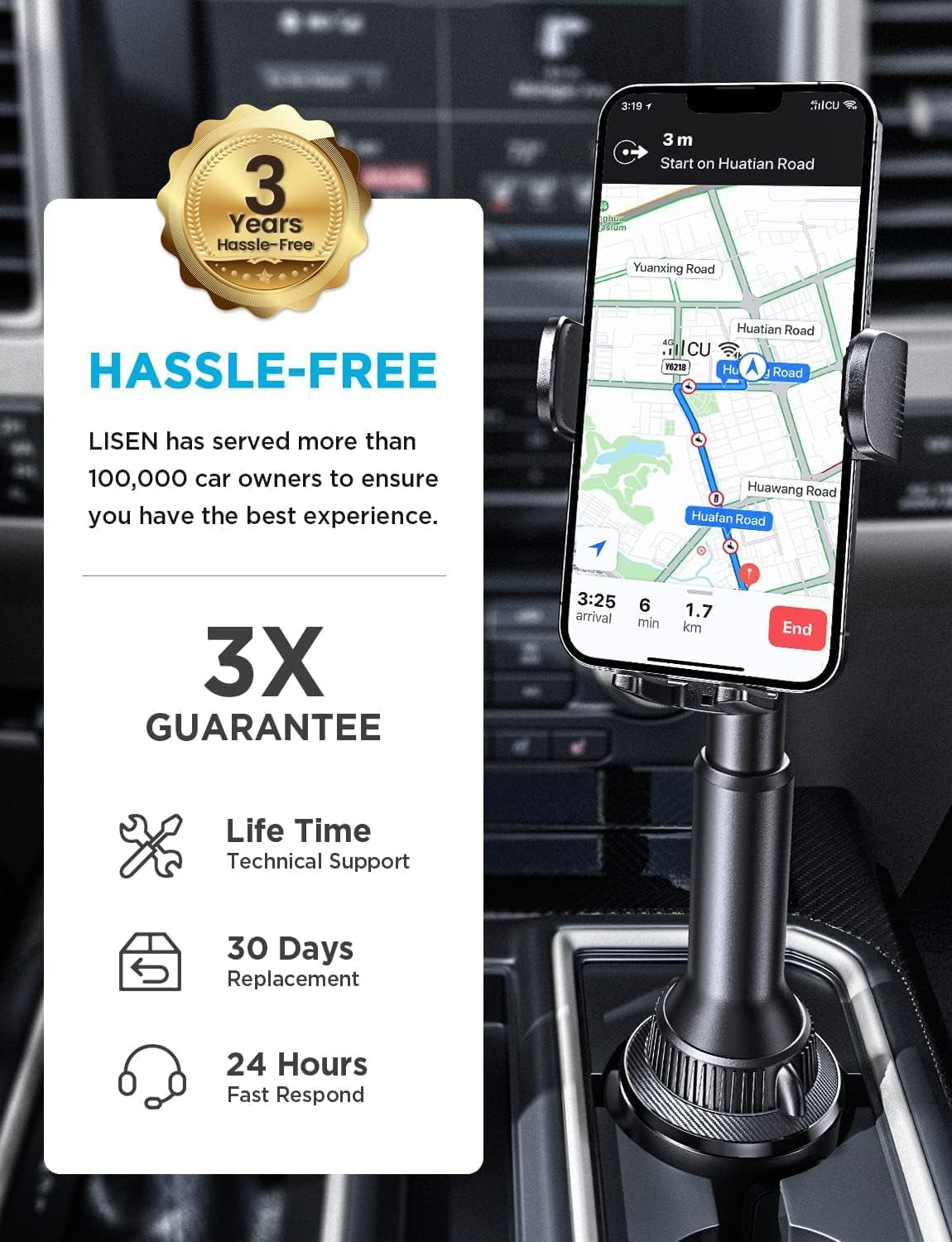 Cup Phone Holder for Car No Shaking Car Phone Holder Mount, 360° Adjustable Car Accessories for Women Truck SUV, Golf Accessories for Iphone 16E 16 15 14 13 Pro Max Samsung S25 All 4-7'' Phone