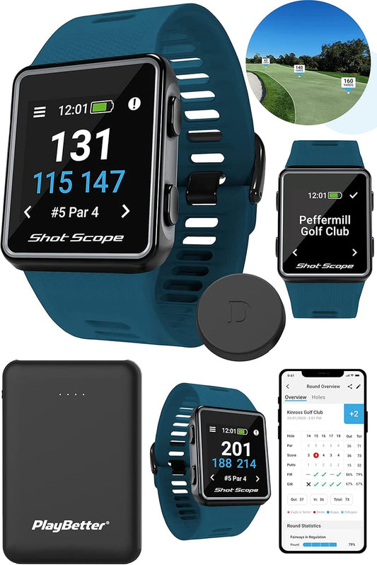 Shot Scope V3 (Teal) Golf GPS Watch Power Bundle | with 16 Tracking Tags &  Portable Charger | Automatic Performance Tracking | Accurate Distances, 36,000 Courses, Daylight Color Screen