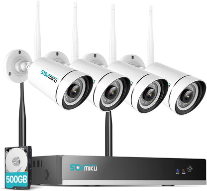 Wifi Security Camera System Face Detection 3MP Two Way Audio Security Cameras,8Channel NVR, Mobile&Pc Remote, IP66, Siren Alarm 7/24 Recording Night Vision with 500GB Hard Drive