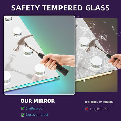 31.5X22.8 Inch RGB LED Vanity Mirror with Light and RGB Backlit Hollywood Lighted Makeup Mirror, Smart Touch Control Light Mirror with Memory Function