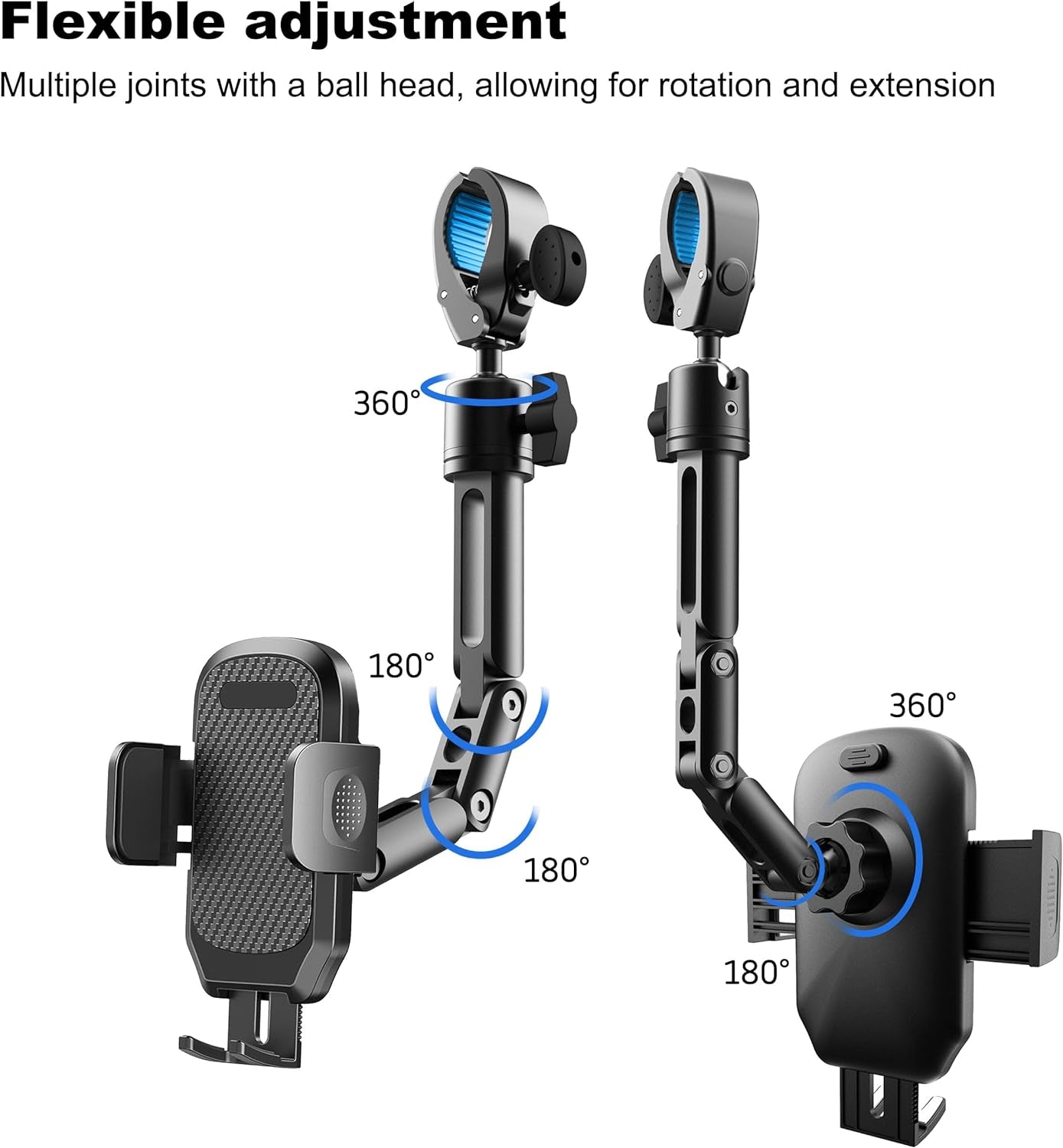 Phone Holder Car, Rear View Mirror Phone Holder - Aluminum Alloy Mount Multi-Angle Adjustment Rotatable and Retractable Compatible with All 4-7 Inch Iphone and Android Cell Phones