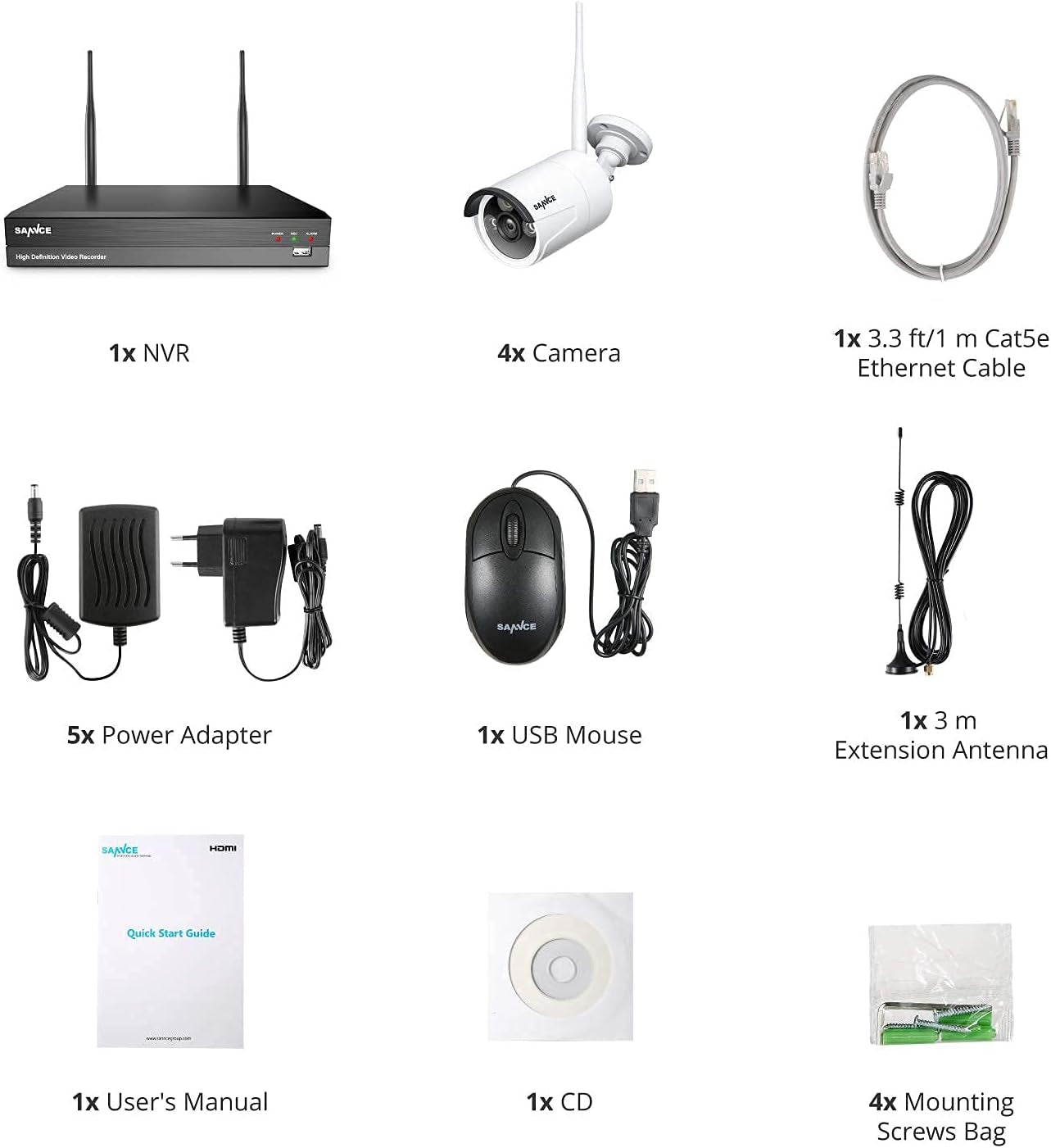 Wireless Security Camera System  1080P 8 Channel Wifi IP NVR with 4 Pcs Outdoor Wireless CCTV Surveillance Cameras for Remote Access, Home Business, AI Human Detection, No Hard Drive