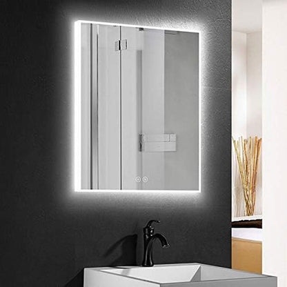 Dimmable LED Bathroom Mirror with Touch Button, anti Fog Slim Mirror with Cold White Lights, Vertical & Horizontal Mount Makeup Mirror over Vanity, 24X32 in (D-D414-2432)