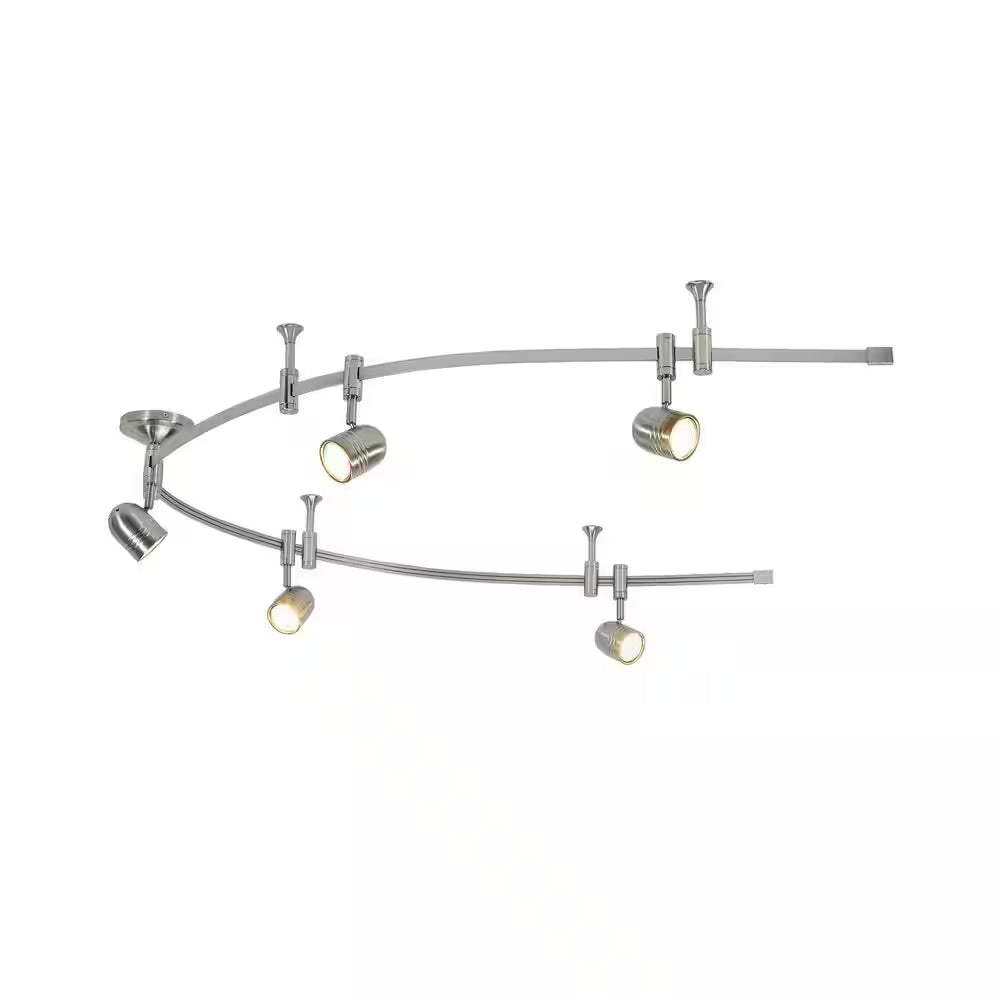Flex Track 8 Ft. Brushed Nickel LED Ceiling Mounted Hard Wired Track Lighting Kit with Pinhole Head
