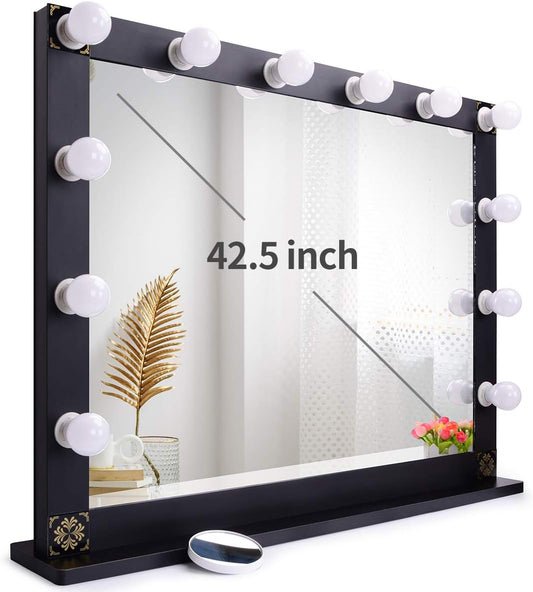 Hollywood Lighted Vanity Mirror, Tabletop Makeup Mirror with 12 Dimmer LED Bulbs, Large Dressing Cosmetic Mirror(Black)