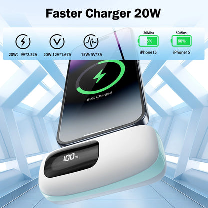 Portable Charger 5000Mah Power Bank USB-C, LCD Display Battery Pack Compatible with Iphone16/15 Series, Android, Samsung, Pixel, Blue