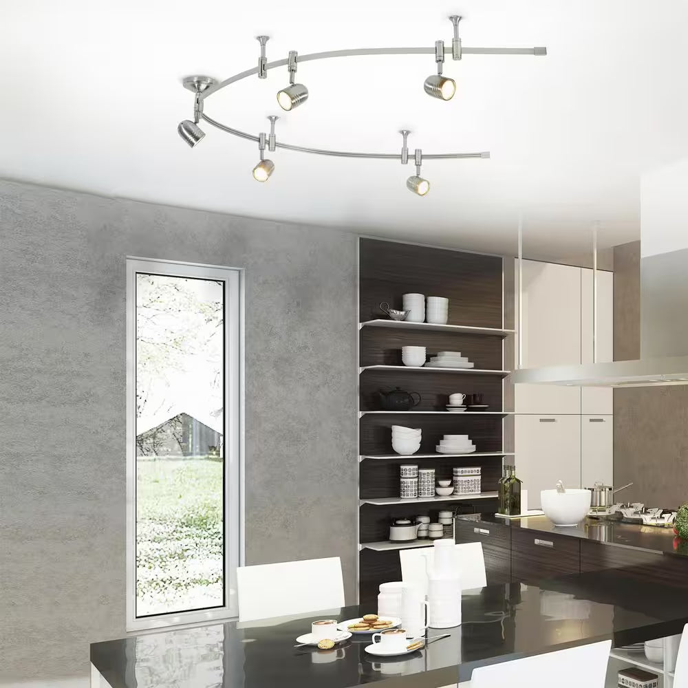 Flex Track 8 Ft. Brushed Nickel LED Ceiling Mounted Hard Wired Track Lighting Kit with Pinhole Head