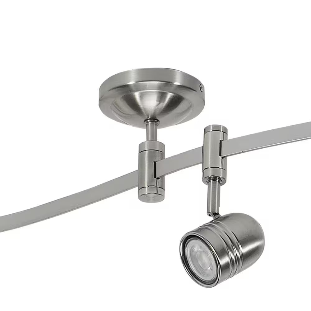 Flex Track 8 Ft. Brushed Nickel LED Ceiling Mounted Hard Wired Track Lighting Kit with Pinhole Head
