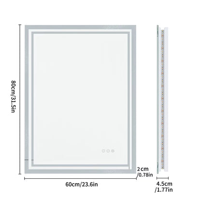 LED Bathroom Mirror 3 Size Dimmable Wall Mounted Mirror Rectangle Makeup Mirror Demist, Vertical/ Horizontal Backlit, IP65 Rated
