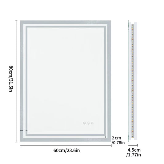 LED Bathroom Mirror 3 Size Dimmable Wall Mounted Mirror Rectangle Makeup Mirror Demist, Vertical/ Horizontal Backlit, IP65 Rated