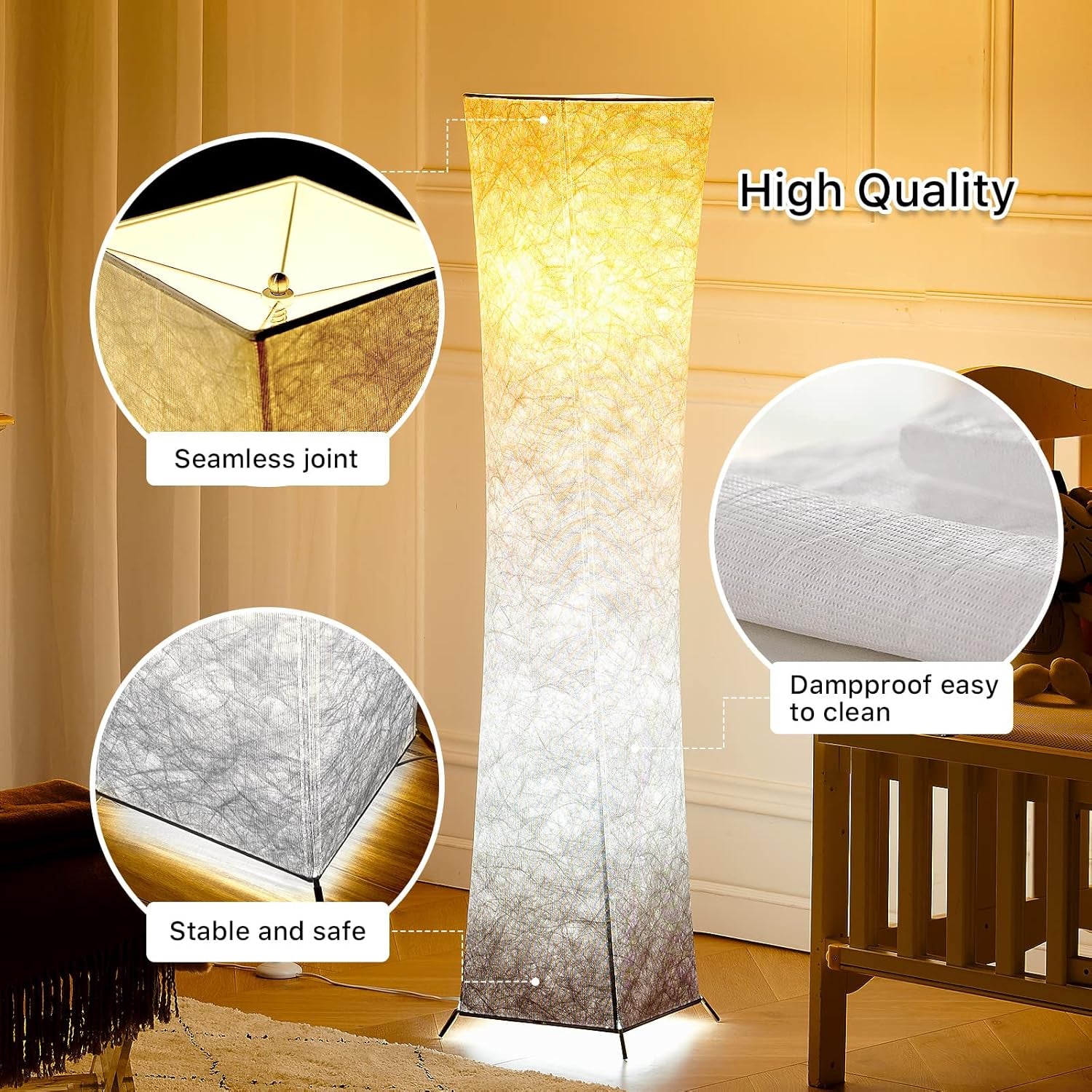 Floor Lamp, 52" (M) Column Floor Lamp, 10 Dimmable Brightness 2700K-6500K Color Temperature, Brown Gradient Lampshade with Remote, Modern Lamp for Living Room, Bedroom, Kids Room, Office